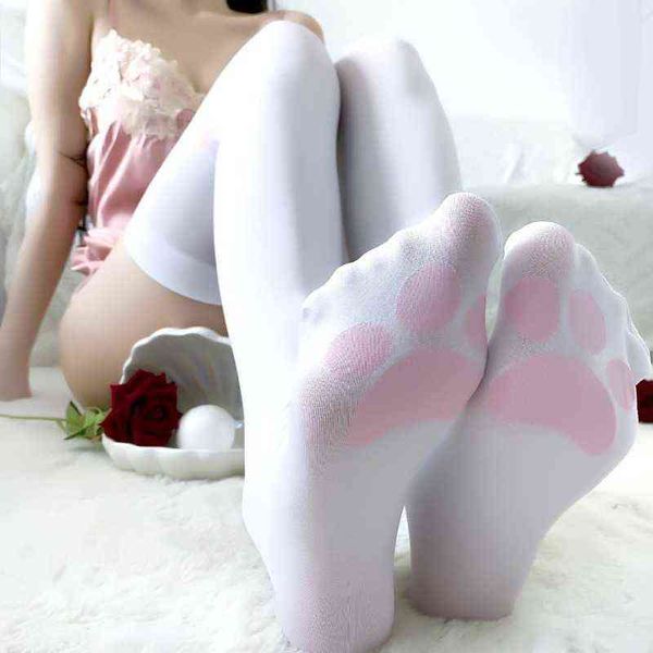 Nuevos calcetines de algodón de algodón de pata de gato para mujeres para mujeres Footpads de pawpads de gatos sobre la rodilla Fashion Fashion lindo cosplay T220808