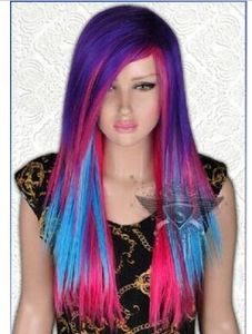 Nueva peluca de cabello lolita de color marrón azul marrón multicolor