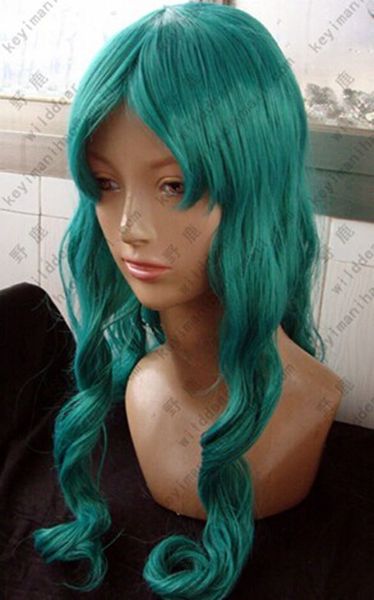 Nueva peluca de pelo ondulado de fiesta de cosplay verde oscuro largo