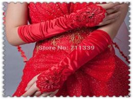 Nouveau long blanc rouge ivoire gant gant en dentelle en dentelle en dentelle de fleur de fleur d'opéra gants de mariée sans doigts4284811