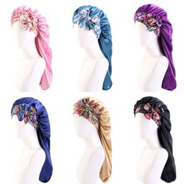 Nouveaux Bonnets longs en Satin avec bandeau, bonnet de sommeil soyeux, Extra larges pour cheveux bouclés, sommeil soyeux réglable pour femmes