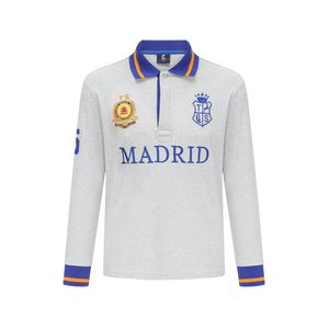 Nouveau Polos à manches longues homme pur coton MADRID broderie contraste gris sport décontracté S-6XL