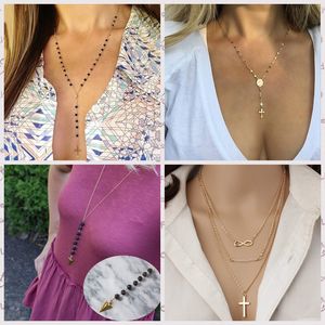 New long Tassel Pendant Necklaces for Women Jewelry Sweater Black Rosary Beads Necklace Chain bijoux femme collana rosario