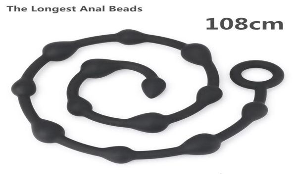Nuevas cuentas anales más largas de 108 cm, juguetes sexuales con tapón anal para mujeres y hombres, masajeador de próstata de silicona, juguete de coqueteo erótico, gota Y19106094032
