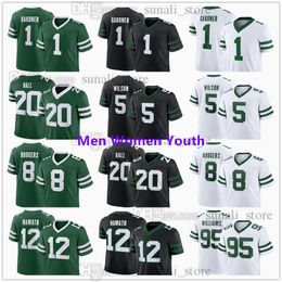 Nuevas jerseys para 2024 Fútbol 5 Garrett Wilson 1 Salsa Gardner 20 Breece Hall 8 Aaron Rodgers 12 Joe Namath 95 Quinnen Williams Mujeres Mujeres Jóvenes 100% cosidas