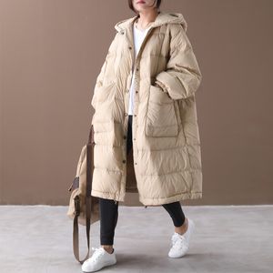 Nouveau lâche manteau manteau lanterne manches à capuche chaud long vers le bas Parkas 90% blanc canard doudoune femme neige vêtements d'extérieur 201023