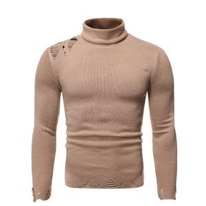 Nouveau Pull à col roulé en tricot solide en vrac pour hommes automne et hiver pull pour hommes col haut trou pull