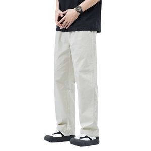 Nouveau tube droit lâche mince pantalon décontracté pour le printemps et l'été, la marque à tendance américaine masculine pantalon de travail de taille élastique beige