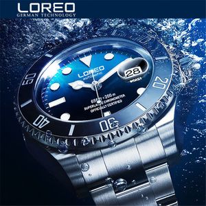 Nieuwe Loreo Water Ghost Serie Classic Blue Dial Luxe Mannen Automatische Horloges Roestvrij staal 200m Waterdichte Mechanische Horloge Y19061905