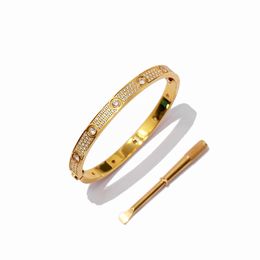 nouveaux bracelets à vis d'amour bracelets avec plein de diamants CZ bracelet en or rose avec tournevis bracelet pour les amoureux bijoux en acier titane viennent sac à poussière