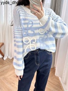 Lowes – pull tricoté en laine à col rond pour femme, ample et paresseux, à rayures bleues et blanches, nouvelle collection automne 2023, NTYQ