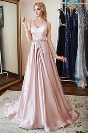 Nieuwe Loyeloy Spring Pink Prom Dresses A-Line Mouwloze Backless Long Party Prom Gowns Custom Avondjurk