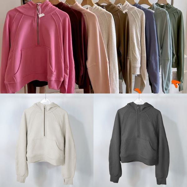 Nouveau Yoga Sweat à capuche de plongée Porter parfait surdimensionné automne hiver pull en peluche pour femme sport à capuche col rond manches longues sweat à capuche femme demi-fermeture éclair rose bleu sweat