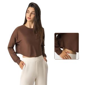 Nuevo LU Sudaderas de ajuste relajado Camisa de yoga transpirable Sudaderas con capucha recortadas de secado rápido Tops deportivos Camiseta de entrenamiento informal Camisas de manga larga Ropa deportiva para correr