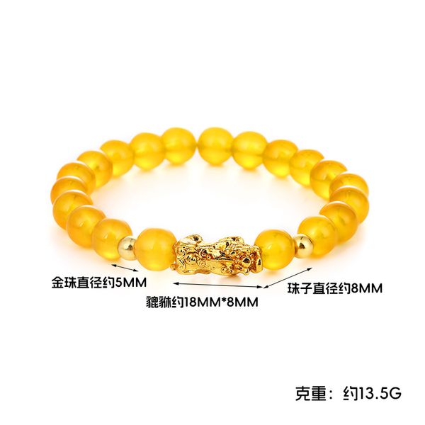 Nouveau chanceux coloré Pixiu Hand String Natural Crystal Gold Beads Couple Bracelet Nouveau chinois Chine-Chic