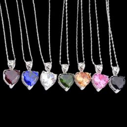 Nouveau Luckyshine 12 PCS Love Heart Mix Color Morganite Peridot Citrine Gems Silver Wedding Party Gift Pendant Colliers avec chaîne256351483