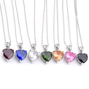 Nuevo Luckyshine 12 piezas Amor Corazón Mezcla Color Morganita Peridoto Citrino Gemas Plata Boda Regalo Collares pendientes con cadena284A