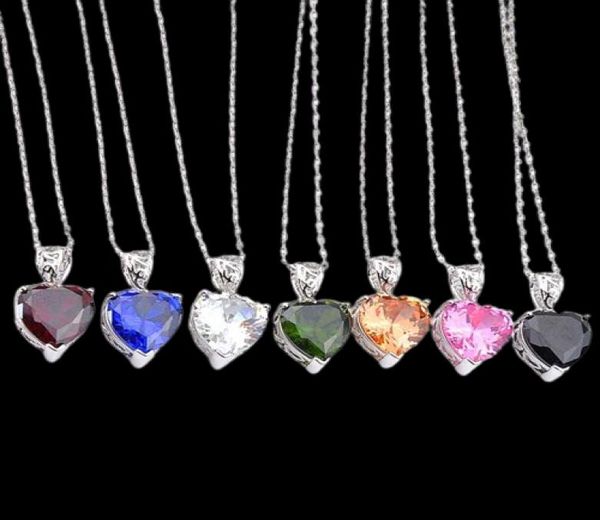 Nuevo LuckyShine 12 PCS Love Heart Mix Color Morganite Peridot Citrine Gems Silver Wedding Party Collares colgantes con cadena251395517