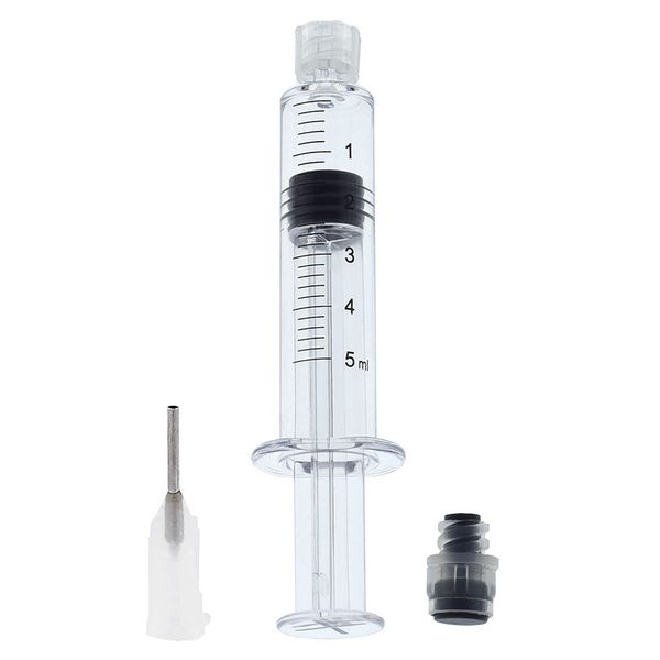 Nouvelle seringue Luer Lock avec tête de pointe 19G Injecteur de 5 ml (piston gris) pour cartouches d'huile épaisses Co2 Réservoir Clear Color Cigarettes Atomizers