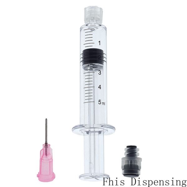 Nouvelle seringue Luer Lock avec tête de pointe 20G Injecteur de 5 ml (piston gris) pour cartouches d'huile épaisses Co2 Réservoir Clear Color Cigarettes Atomizers
