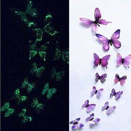Nieuwe Lichtgevende Vlinder 3D Muursticker Kleurrijke Vlinders Gloeiende Muurtattoo Stickers DIY Slaapkamer Woonkamer Home Decor