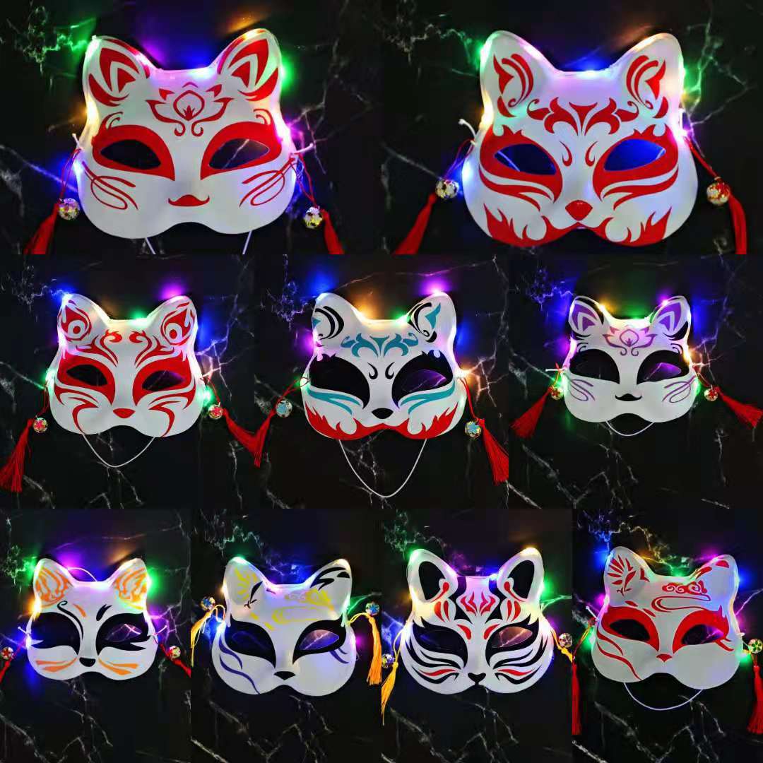 New Luminous Half-Face Cat Fox Mask Toys Xmas Party Japanese Foxes Fairy Halloween Masks Stall Scenic Spot Led Fox Maskss Female