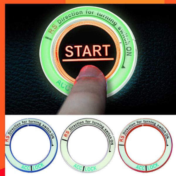 Nouveau bouton d'allumage lumineux autocollant voiture style cercle un clic bouton de démarrage décoration clé couverture interrupteur allumage porte-clés décor