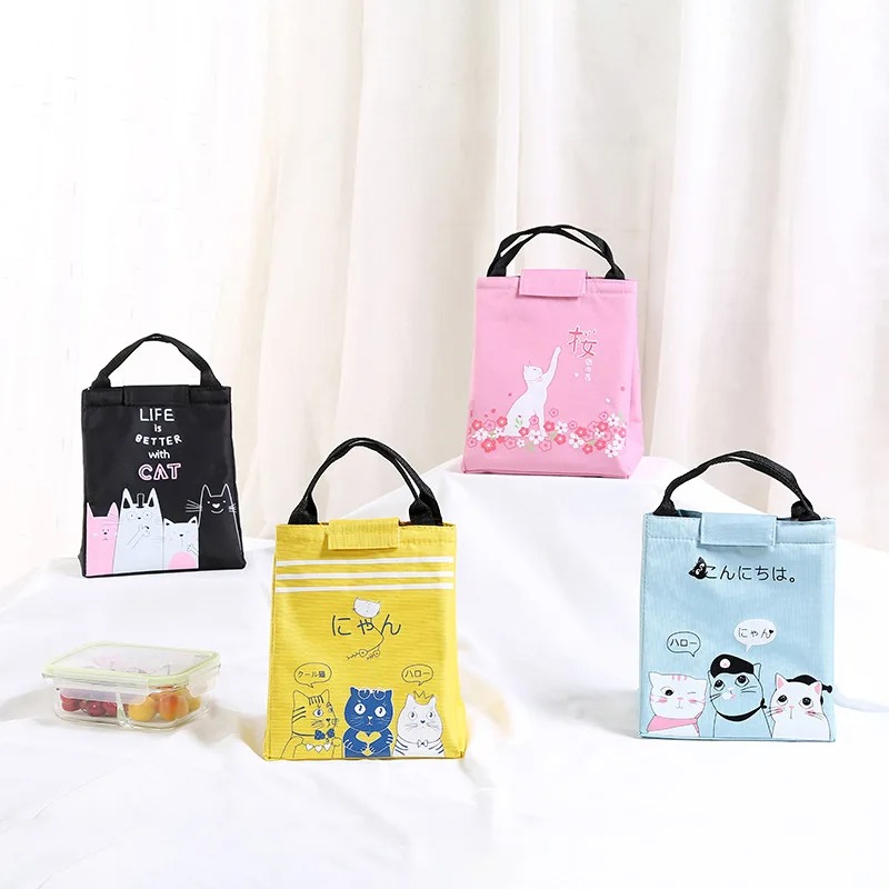 New Lunch Bag Cartoon Cat Portable Meal Bag Lunch Bag Lunch Box Bag Picnic Bag Ice Bag Waterproof Insulation Bag