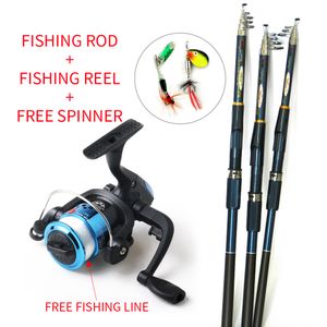 new lure fishing reels spinning reel fish tackle rods fishing rod and reel carbon frp rod ocean rock lure and line as free gift