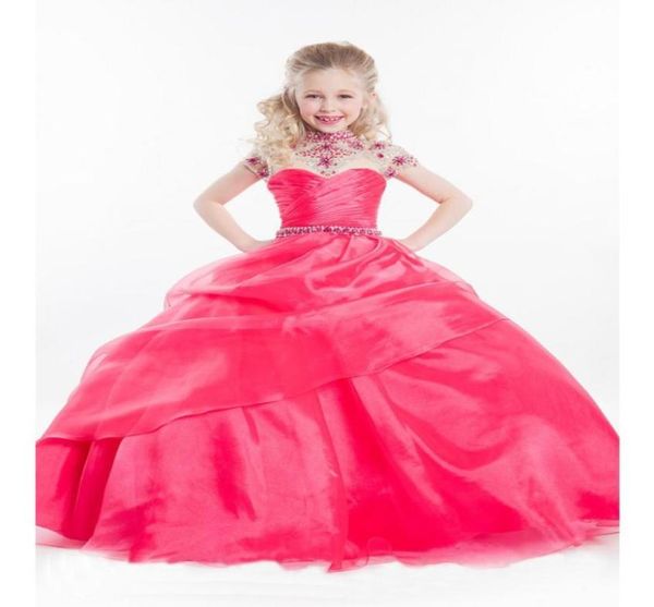 Nuevos vestidos de concurso de niñas rosas lujosas con altura de la pelota de balón de la fiesta de la fiesta de la fiesta de la belleza de la belleza de la belleza