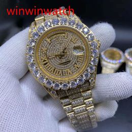 NOUVEAU luxe 43mm or gros diamant mécanique homme montre or diamant visage automatique en acier inoxydable hommes ensemble de broches watches287c