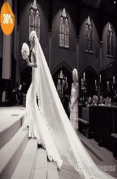 Nuevos velos de boda largos de encaje blanco marfil de alta calidad de lujo de 5M con encaje velo de recuerdo de boda hecho a medida barato en Stock9357320