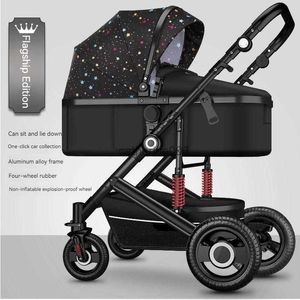 New Luxury Baby Stroller 2 in 1 Portable baby landauHigh Landscape Reversible Stroller Gold Stroller Travel Landau L230625