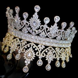 Nieuwe Luxe Grote Vorm Dames Bruids Bruiloft Tiaras Coroa de Noiva Sparks Tiara's en Crown Hoofdband Haaraccessoires X0625