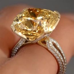 Nieuwe Luxe Grote Gele Kleur Zirkoon 18 k Goud Kleur designer Verlovingsring ForWedding band Ringen voor Vrouwen mannen Sieraden