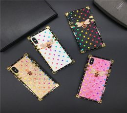 Nieuwe luxe bling love heart bijen cover square case voor iPhone12Promax 11 promax x xr xsmax SE2020 678 plus frame flash case6026608