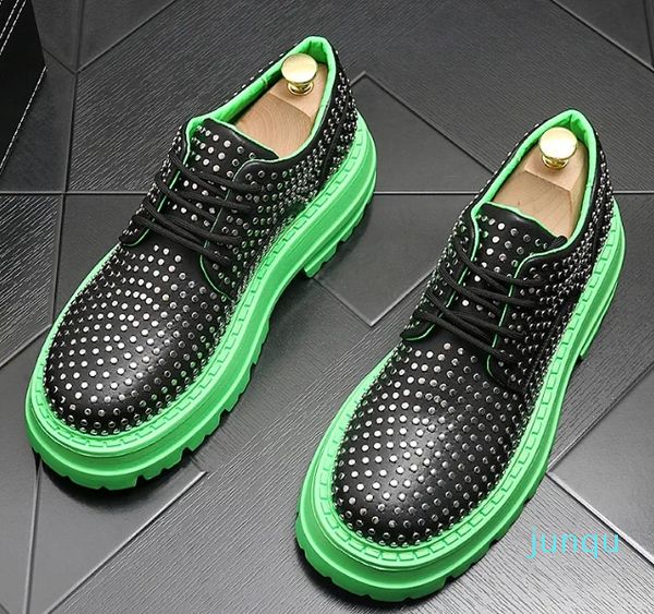 Nouveau Marque de luxe concepteur noir vert Rivet Punk Rock à lacets plate-forme chaussures décontractées