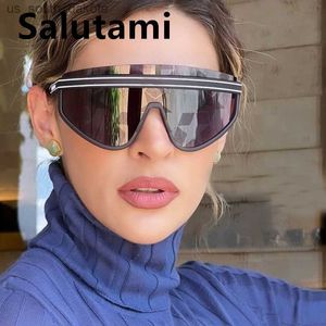 Nuevas gafas de sol de una pieza de marca de lujo para mujer, gafas de sol Vintage de gran tamaño con medio marco a rayas, gafas de sol para hombre, tonos negros champán L230523