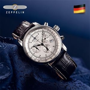 Nieuwe Luxe Chronograaf Quartz Horloges voor Mannen Analoge Datum Zeppelin Heren Lederen Band Casual Wrist Watches315T