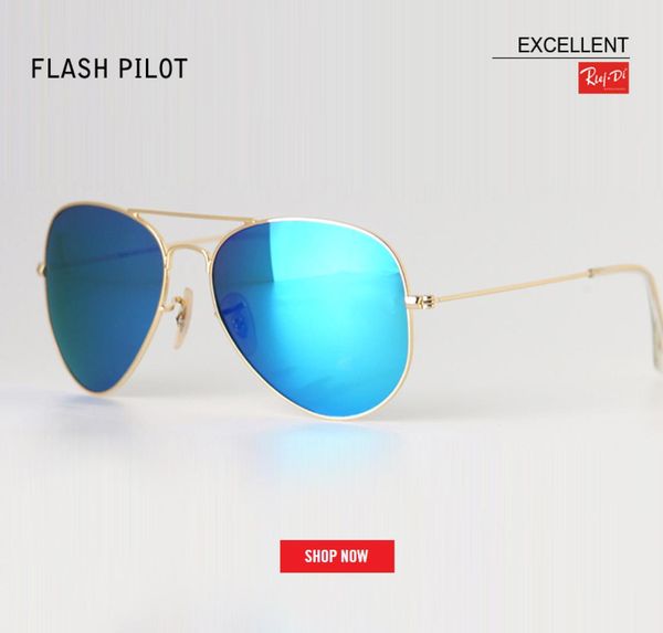 Nuevos hombres de marca clásica de lujo para mujeres que conducen lentes de flash de vidrio Gafas de sol de mercurio de aviación 58 mm 62 Espejo oculos Gafas Accessorie9090298