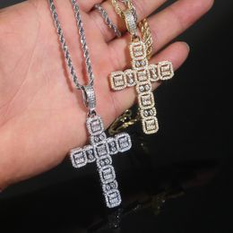 Nouveau collier pendentif à breloque croix de luxe avec chaîne en corde Hip Hop femmes hommes entièrement pavé 5A zircon cubique patron hommes cadeau bijoux