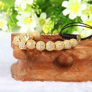 Nueva corona pulsera hombres y mujeres macramé boda estilo acero inoxidable pulseras brazaletes ajustable Hip Hop oro accesorios regalo