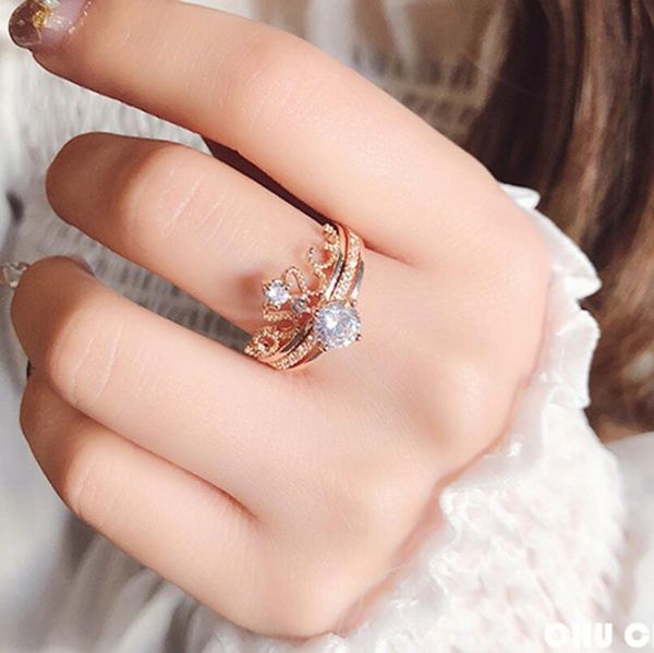 Nuevo anillo de corona de lujo para niña, bonito regalo, accesorios de moda, anillos de compromiso de joyería de diseñador para mujer