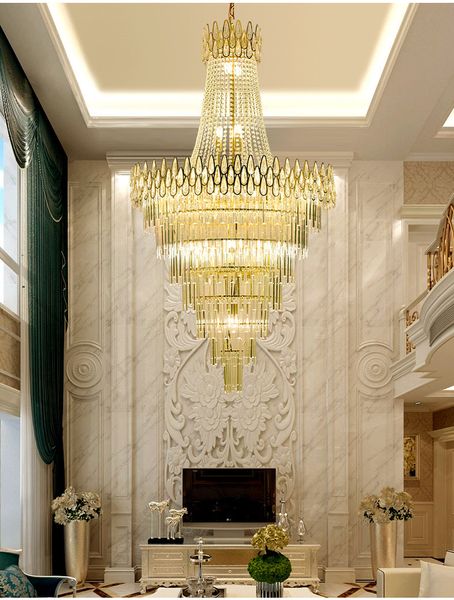 Nouveau lustre en cristal de luxe pour escalier moderne loft chaîne luminaires décoration de la maison or led lampes en cristal