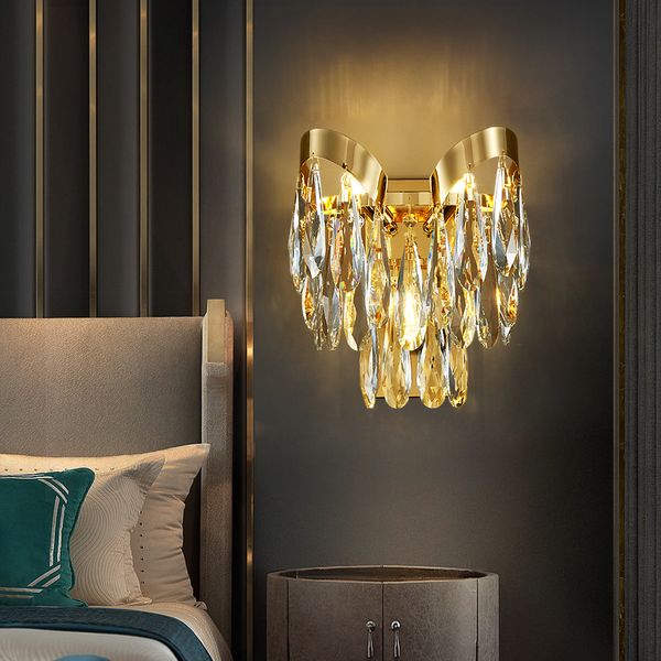 Nouveau Applique en cristal de luxe lampes murales LED châssis d'éclairage en or pour chambre couloir salon salle à manger couloir applique murale