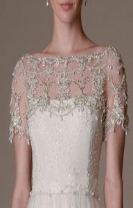 Nouveaux cristaux de luxe Sexy manches courtes dentelle mariage mariée boléro veste châle blanc ivoire sur mesure taille 2 4 6 8 108970573