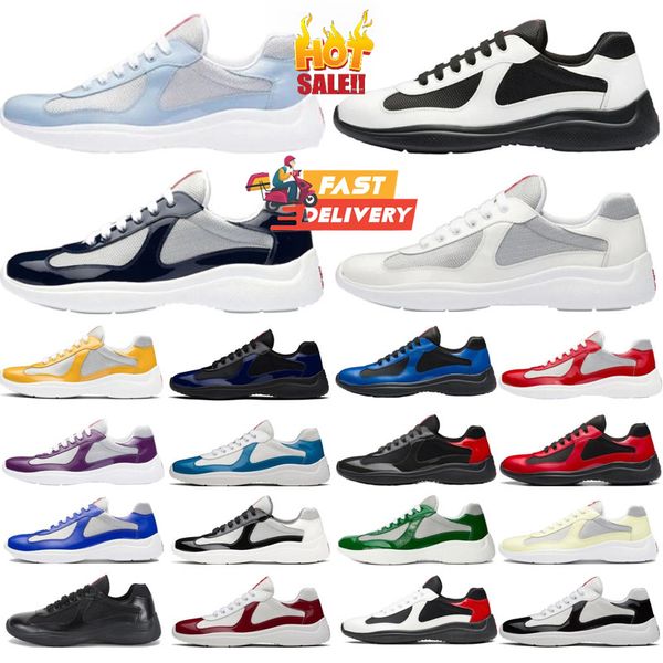 Nuevo diseñador de lujo Americas Cup Men Casual Runner Women Sports Lowakers Spites Shoes Men White Rubber Suelle Patente de cuero de cuero al por mayor de descuento