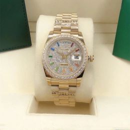 Nouveau créateur de luxe montre automatique de mode classique incrustée de diamants colorés taille 36 mm en verre un cadeau de Noël préféré des dames