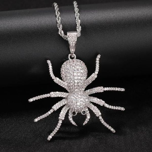 Nouveau personnalisé or Bling CZ cubique zircone araignée pendentif collier glacé diamant animal Hip Hop amoureux bijoux cadeau pour hommes femmes