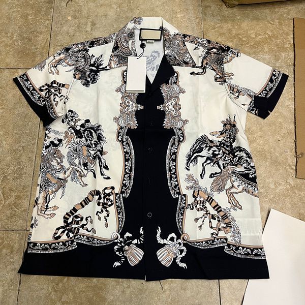 Nouvelles chemises de créateurs de luxe Mentiers Fashion Géométrique Print Bowling Shirt Hawaii Floral Casual Shirts Men Slim Fit Clain à manches